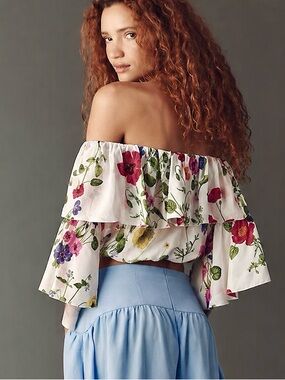 Blumarine Floral Off The Shoulder Flounce Blouse